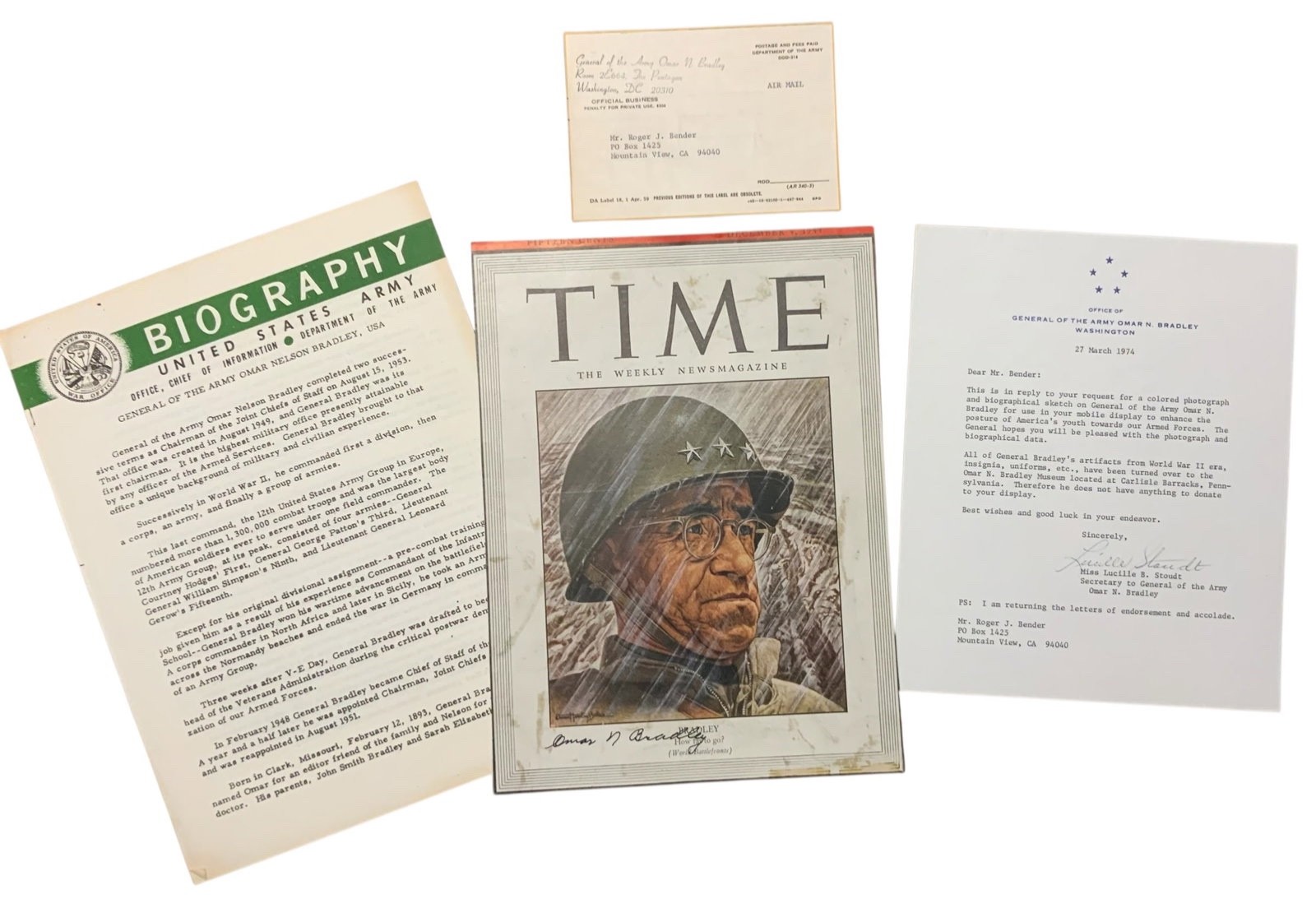 1944 Time Magazine Cover Army General Omar Bradley Signed Photo / Letter Lot 1944 Time Magazine Cover Army General Omar Bradley Signed Photo / Letter Lot