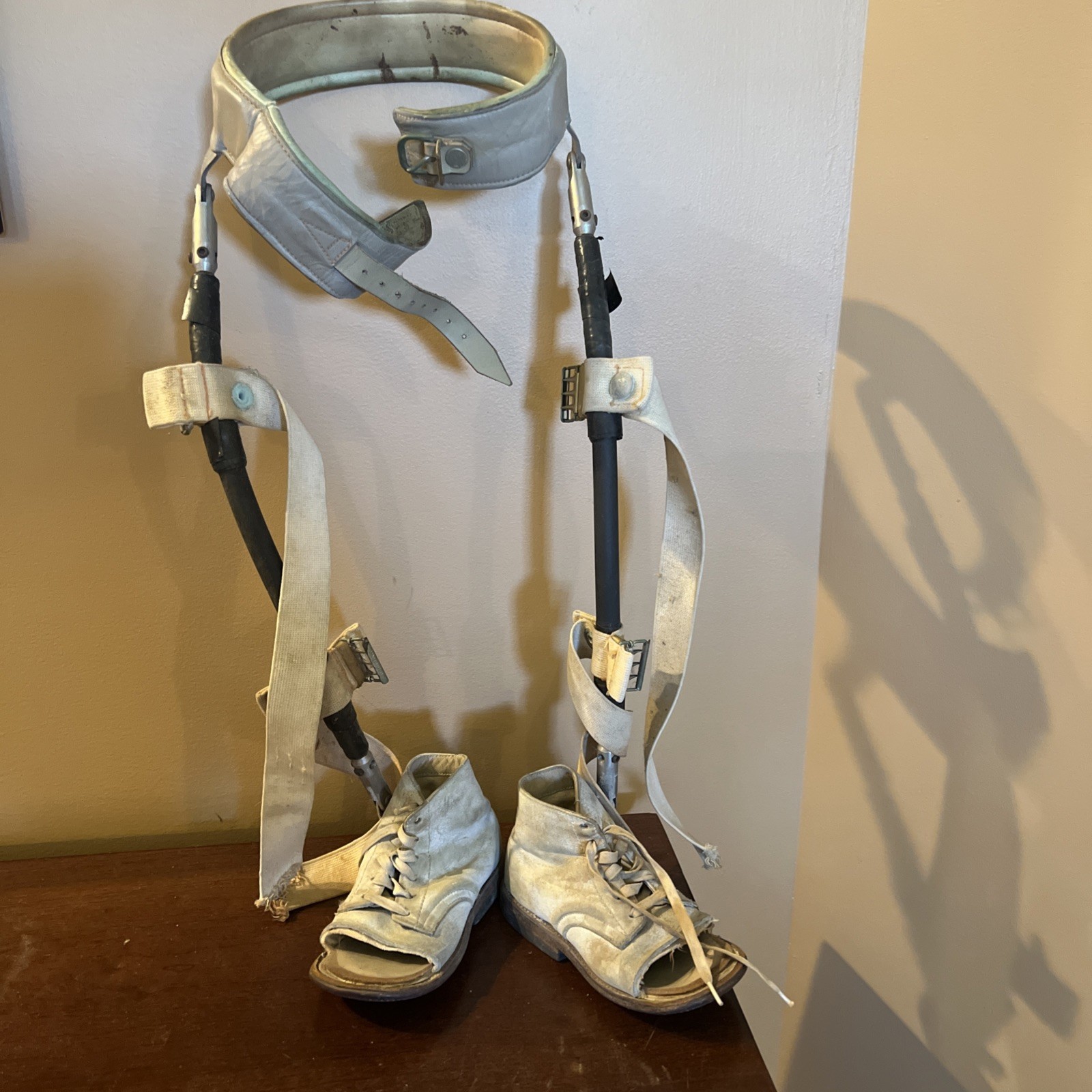 Vintage Childs Leg Braces Aluminum Metal Leather Vintage Childs Leg Braces Aluminum Metal Leather