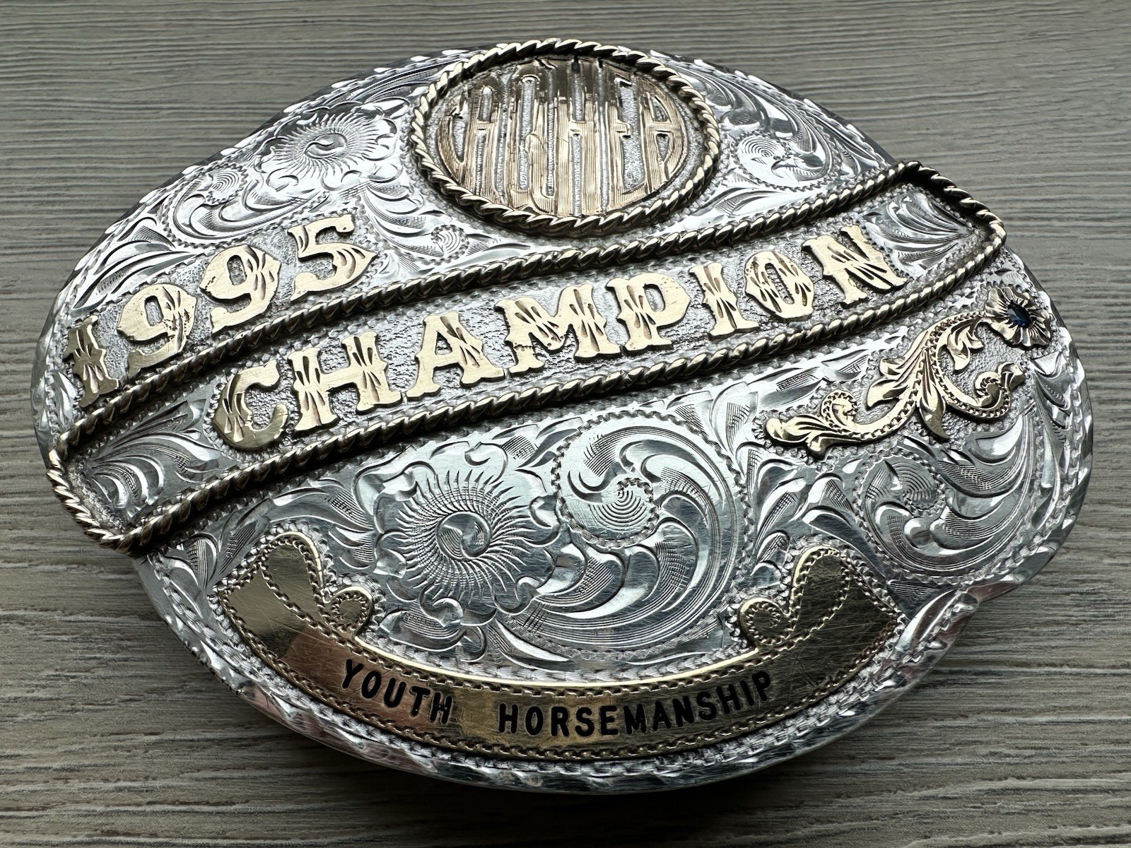 Vintage 1995 Champion Silver Overlay Broken Horn Belt Buckle CAQHEA Trophy Youth Vintage 1995 Champion Silver Overlay Broken Horn Belt Buckle CAQHEA Trophy Youth