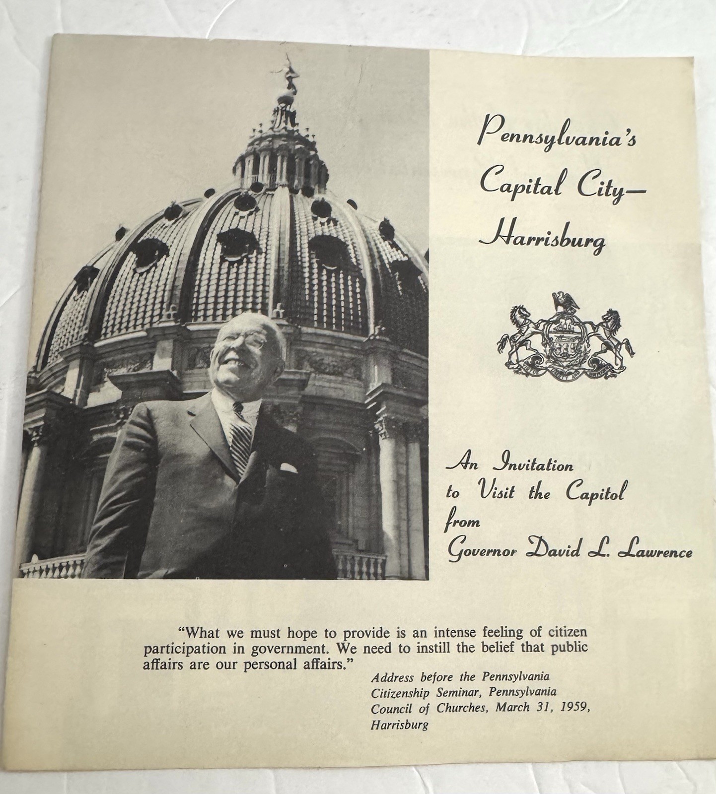 Vtg 1959 Pennsylvania, Capital City Of Harrisburg Invitation To Visit Vtg 1959 Pennsylvania, Capital City Of Harrisburg Invitation To Visit