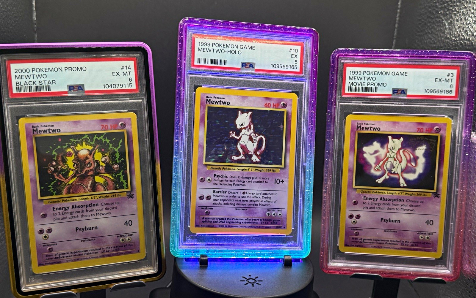 PSA Graded Pokémon Mewtwo Promo Holo Card Lot (3) 1999 #3 #10 #14 PSA Graded Pokémon Mewtwo Promo Holo Card Lot (3) 1999 #3 #10 #14