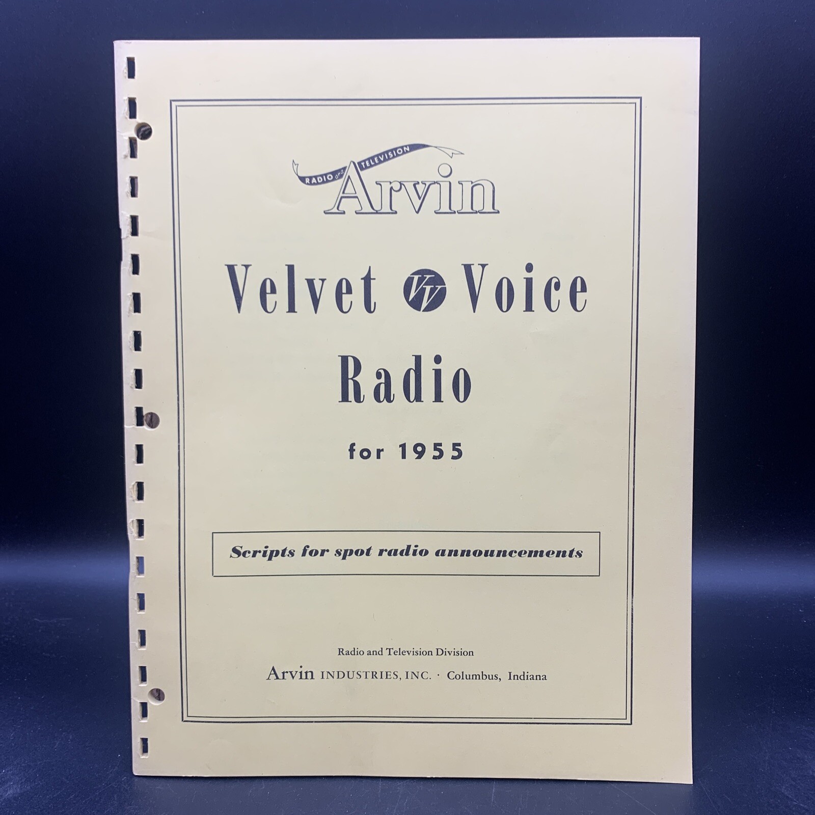 Rare Original 1955 Arvin Velvet Voice Radio Scripts For Spot Annoncements-Mint Rare Original 1955 Arvin Velvet Voice Radio Scripts For Spot Annoncements-Mint