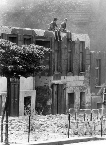 Border officials of GDR watching house demolitions Bernauer Street- Old Photo 1
