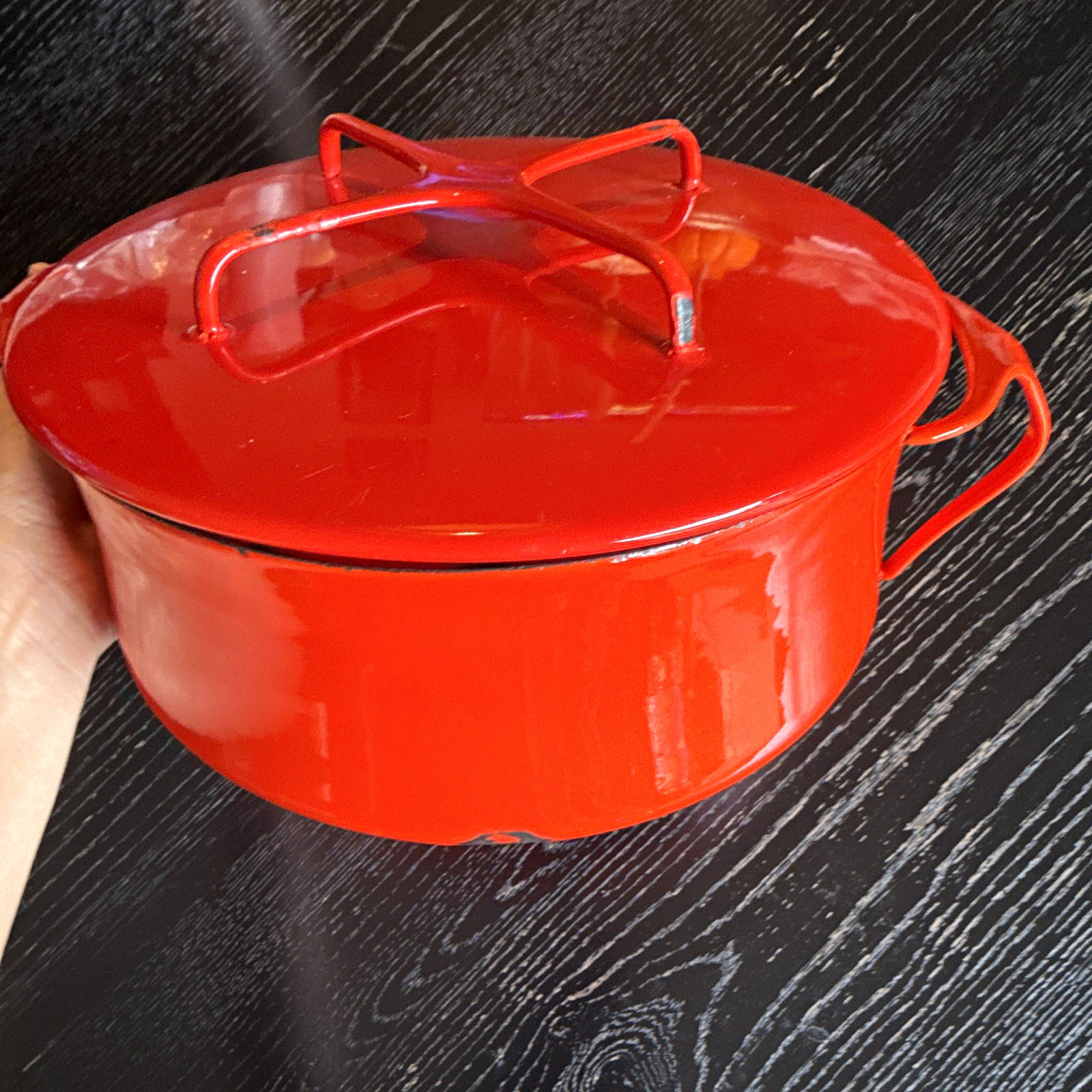Dansk Red/White Enamel-Coated Steel Stockpot w/ Lid, Round Double Handles*