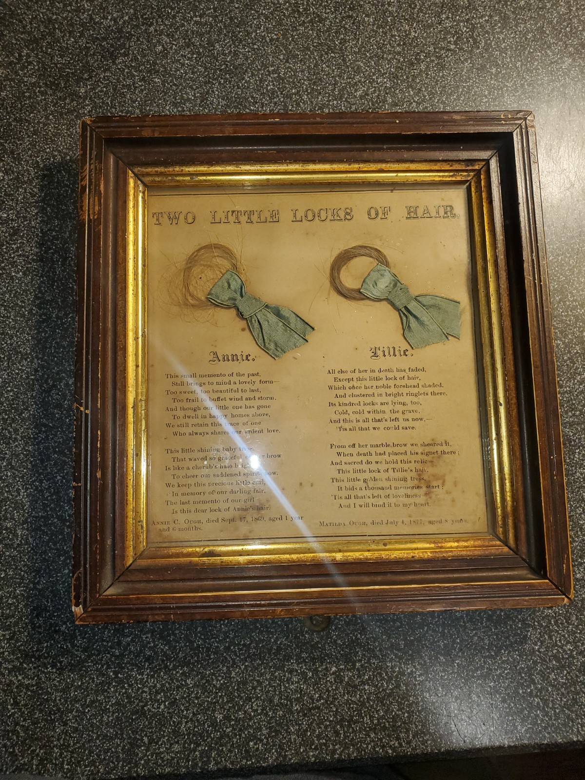 Antique 1800s Victorian Children Mourning Hair Style Ornate Wood Framed Signed