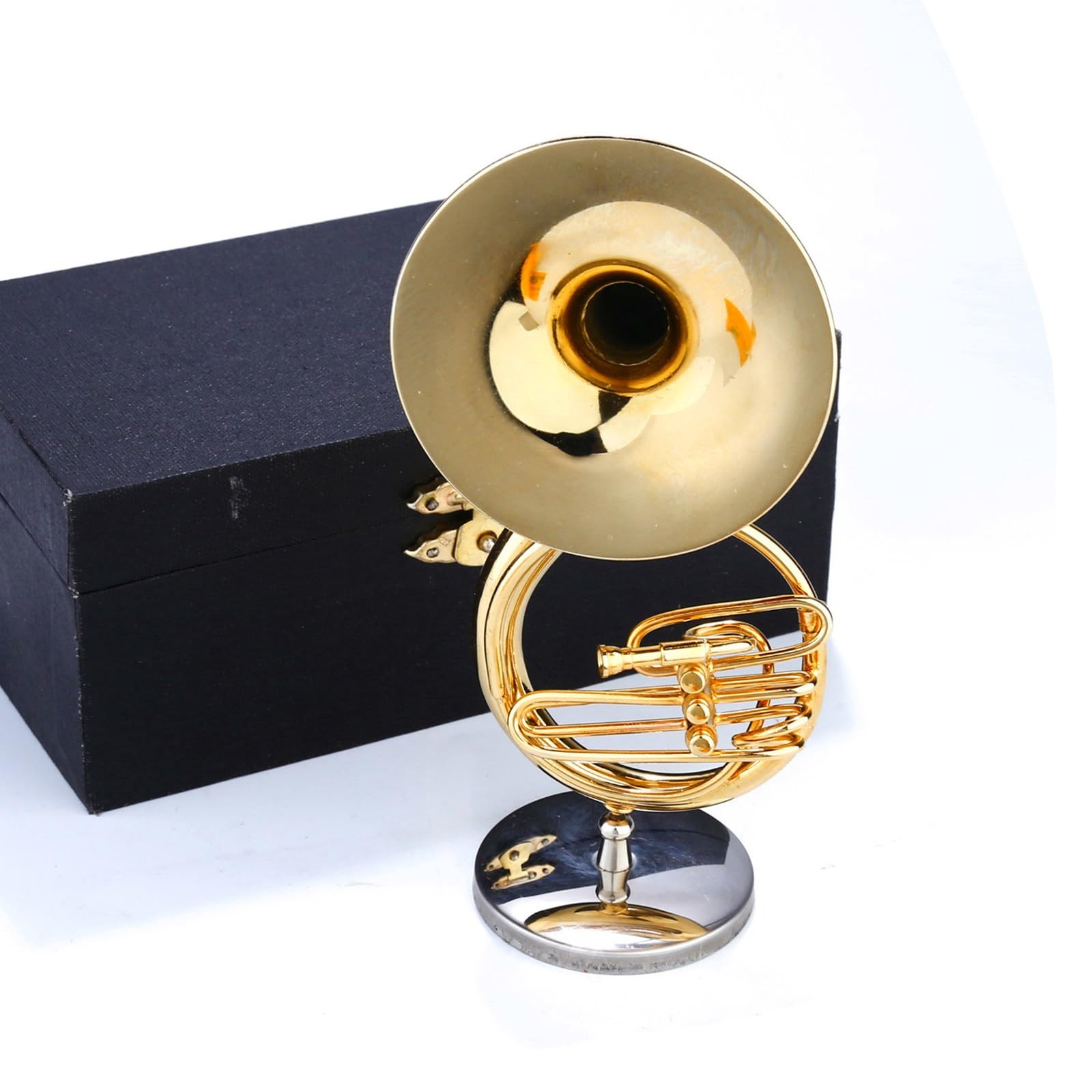Miniature Sousaphone Replica with Stand and Case Desktop Sculpture Ornament Miniature Sousaphone Replica with Stand and Case Desktop Sculpture Ornament