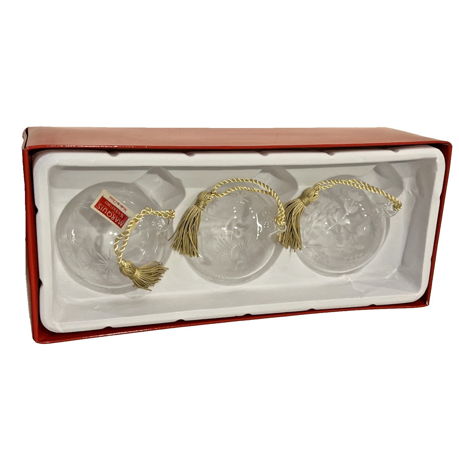 Waterford Marquis Christmas Ornaments Set Of 3 Clear Glass Etched Design Tassles Waterford Marquis Christmas Ornaments Set Of 3 Clear Glass Etched Design Tassles