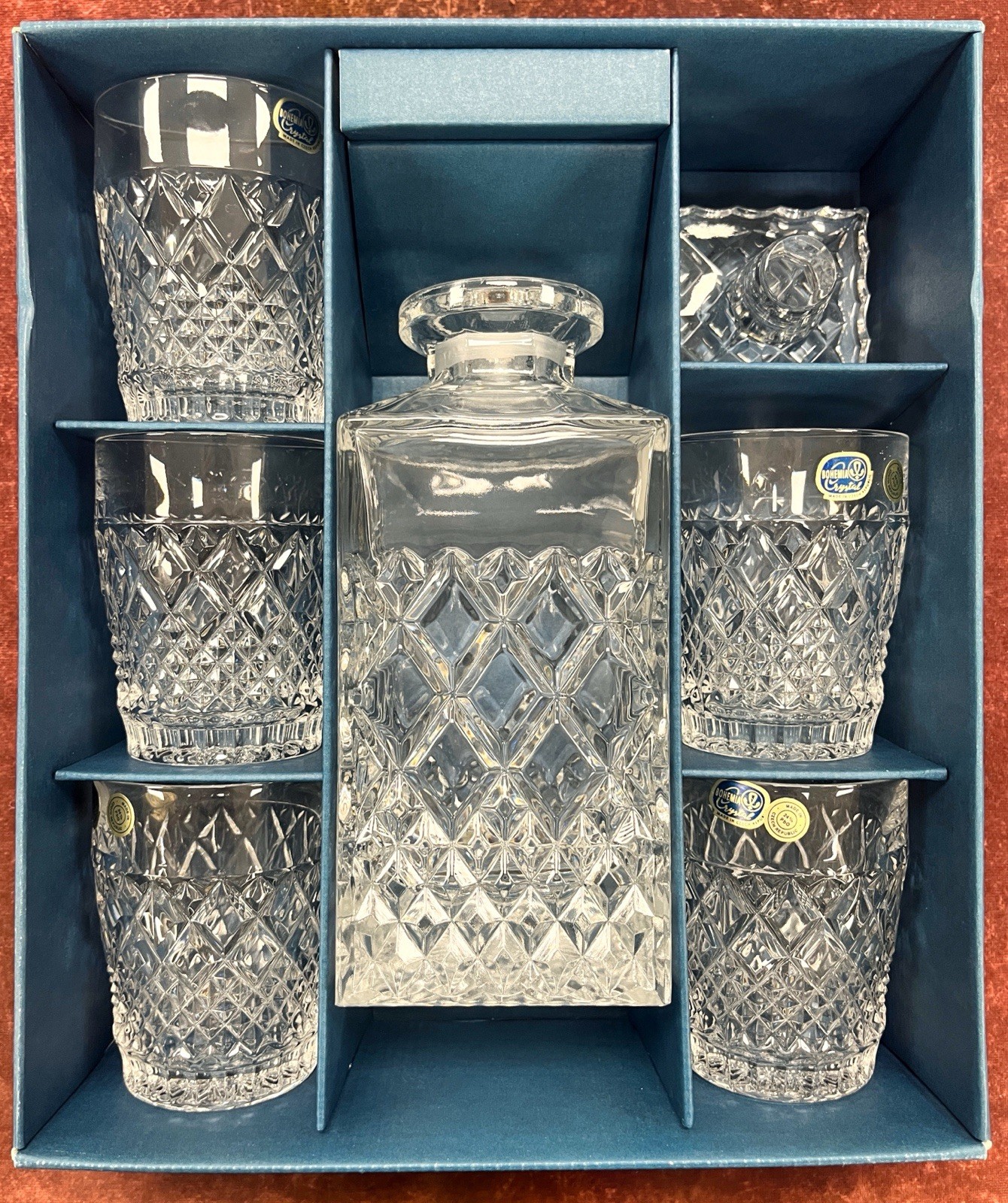 Bohemia Lead Crystal 24% PBO Czechoslovakia Republic Whiskey Decanter Set Bohemia Lead Crystal 24% PBO Czechoslovakia Republic Whiskey Decanter Set