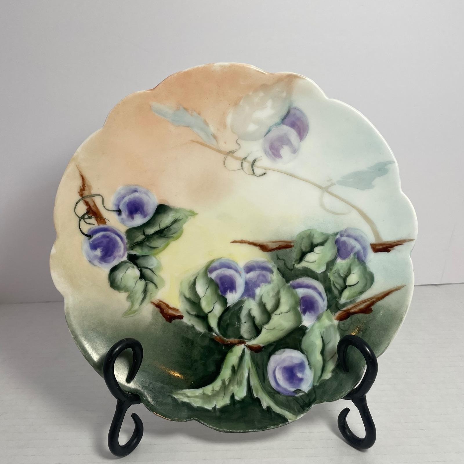 Antique 1906 Limoges Hand Painted Plate Purple Plums Art Nouveau Collectible Antique 1906 Limoges Hand Painted Plate Purple Plums Art Nouveau Collectible