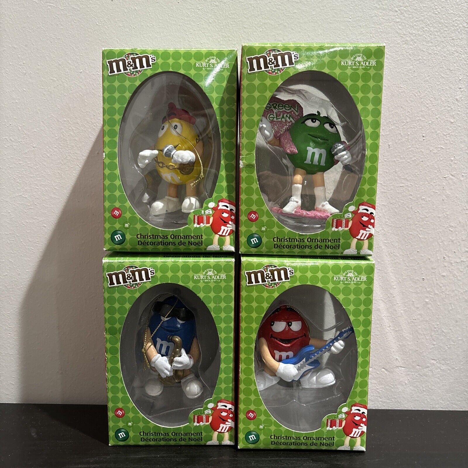 4x M&M Holiday Christmas Ornament Kurt S Adler (Red, Blue, Green, Yellow) **READ 4x M&M Holiday Christmas Ornament Kurt S Adler (Red, Blue, Green, Yellow) **READ