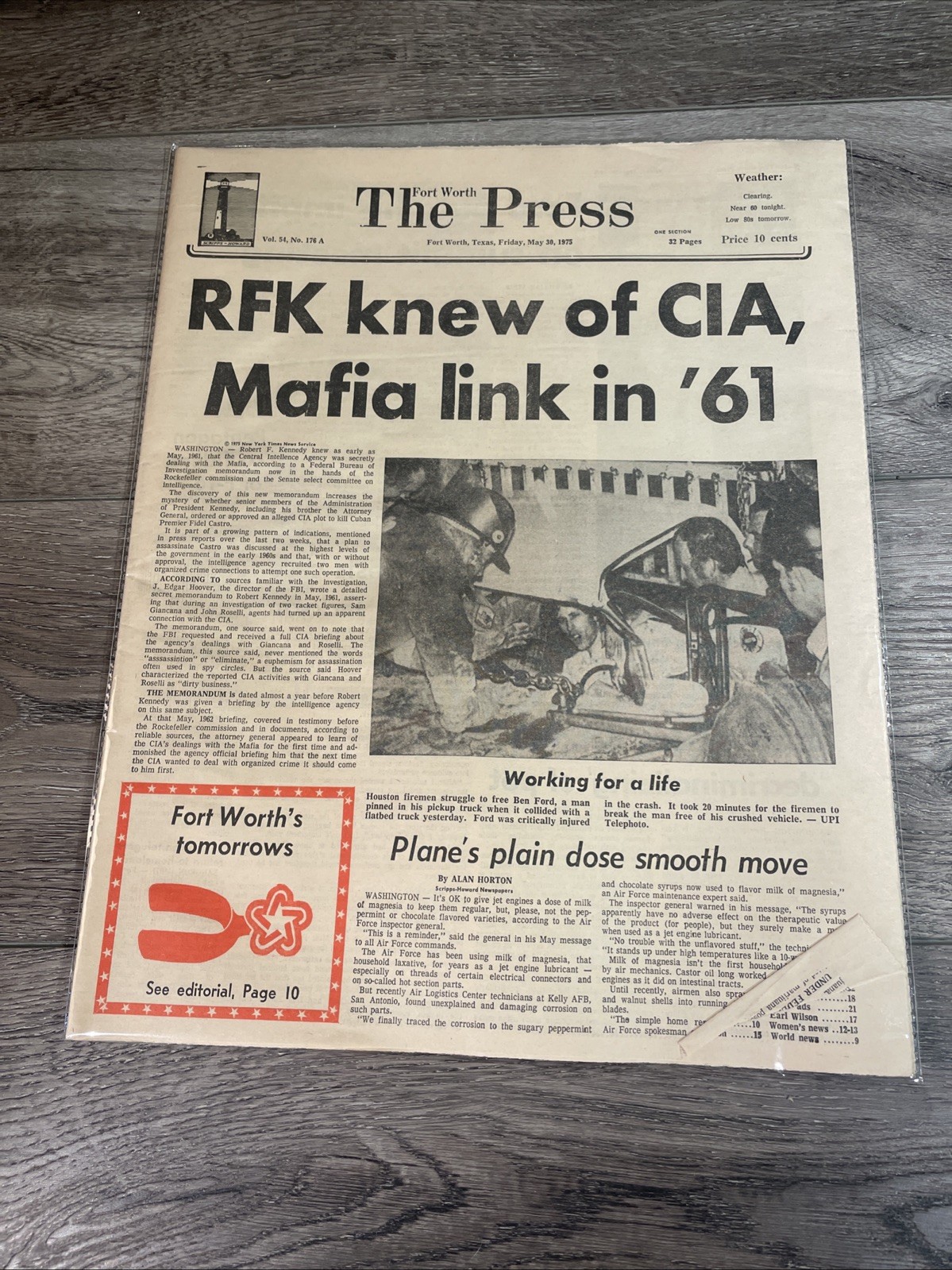 Rare Fort Worth Press May 30 1975 Vol 54 No 176A RFK Knew of CIA Mafia Link News Rare Fort Worth Press May 30 1975 Vol 54 No 176A RFK Knew of CIA Mafia Link News