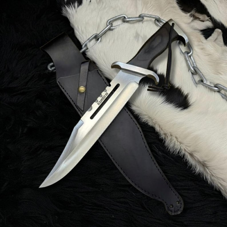 John Rambo III Signature Bowie Fixed Blade Knife Wood Handle John Rambo III Signature Bowie Fixed Blade Knife Wood Handle