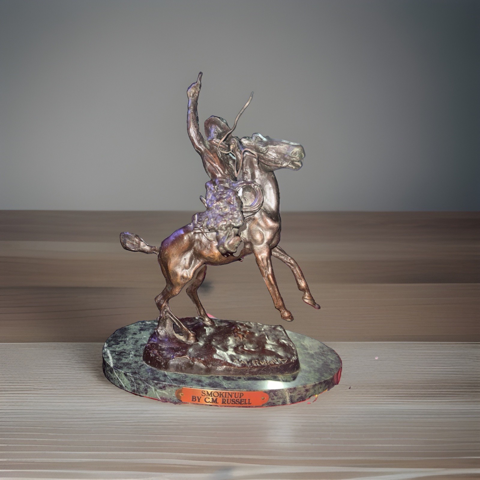 C M Russell "Smoking Up" Bronze Sculpture signed C M Russell "Smoking Up" Bronze Sculpture signed