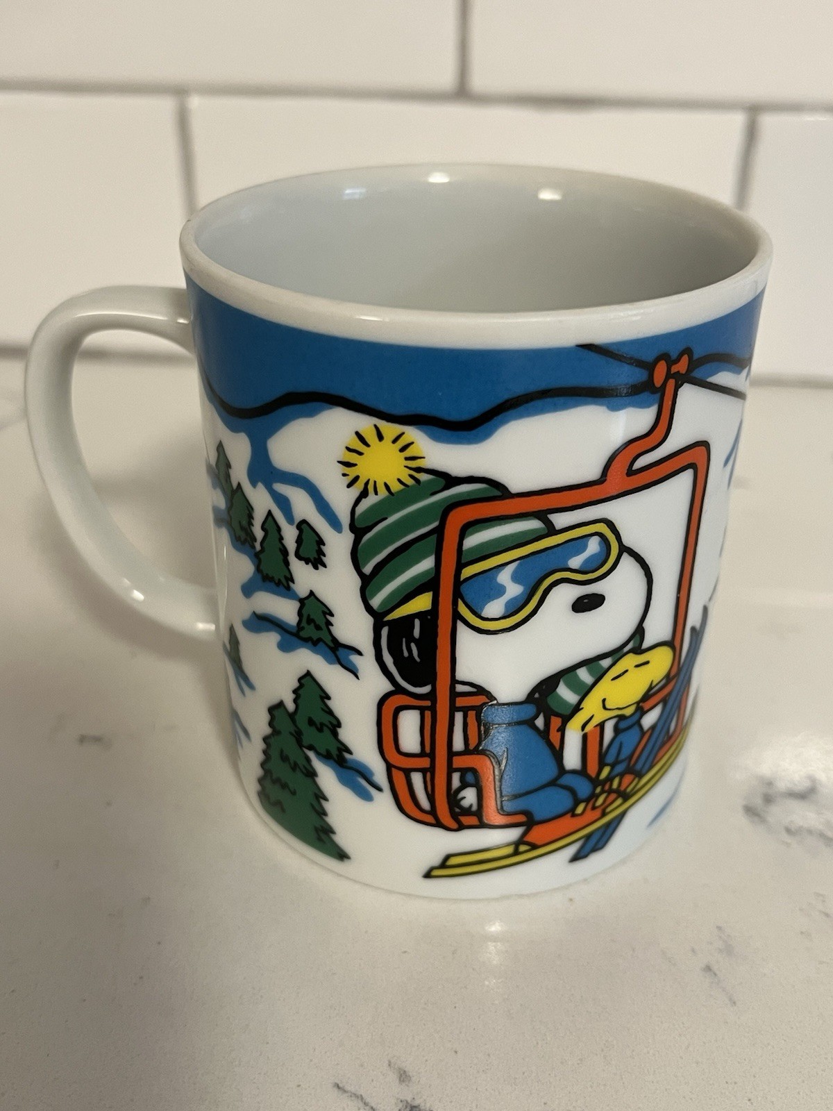 RARE-Vintage Peanuts Snoopy Woodstock Ceramic Mug Christmas Sled-Ski Lift RARE-Vintage Peanuts Snoopy Woodstock Ceramic Mug Christmas Sled-Ski Lift