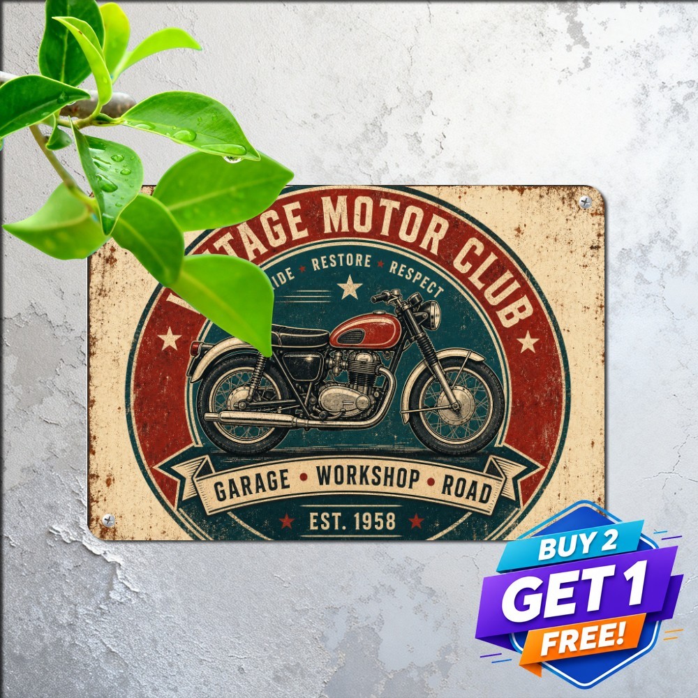 Vintage British Motorcycle Sign Classic Motorbike Garage Tin Metal Wall Plaque Vintage British Motorcycle Sign Classic Motorbike Garage Tin Metal Wall Plaque