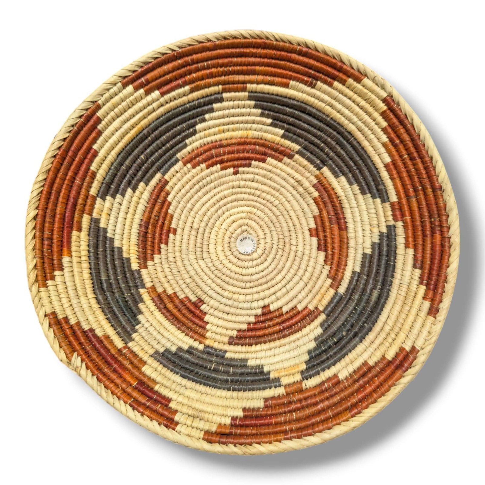 Handwoven Pakistani Coil Basket Rust Slate and Natural Straw Open Swirl Handwoven Pakistani Coil Basket Rust Slate and Natural Straw Open Swirl