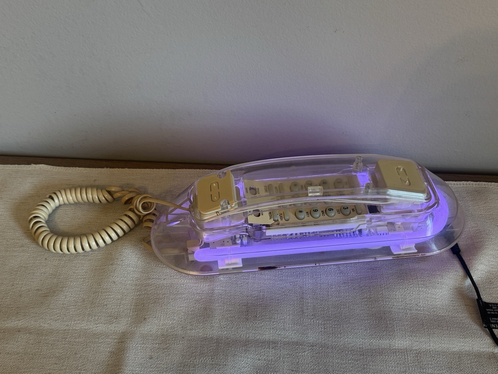 Vintage Clear Transparent Telephone NEON Blue Glow WORKS Vintage Clear Transparent Telephone NEON Blue Glow WORKS