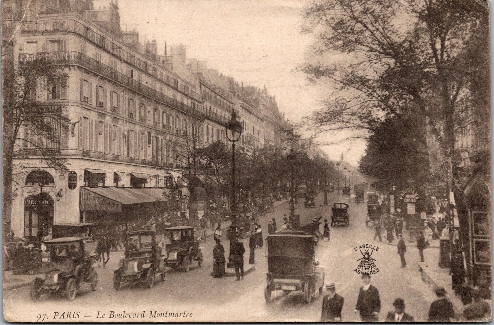 Postcard France Paris Le Boulevard Montmartre vintage cars and street scene Postcard France Paris Le Boulevard Montmartre vintage cars and street scene