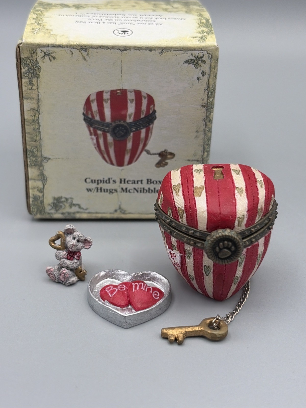 Boyds Bears Treasure Box Cupid's Heart Box w/Hugs McNibble Trinket Box