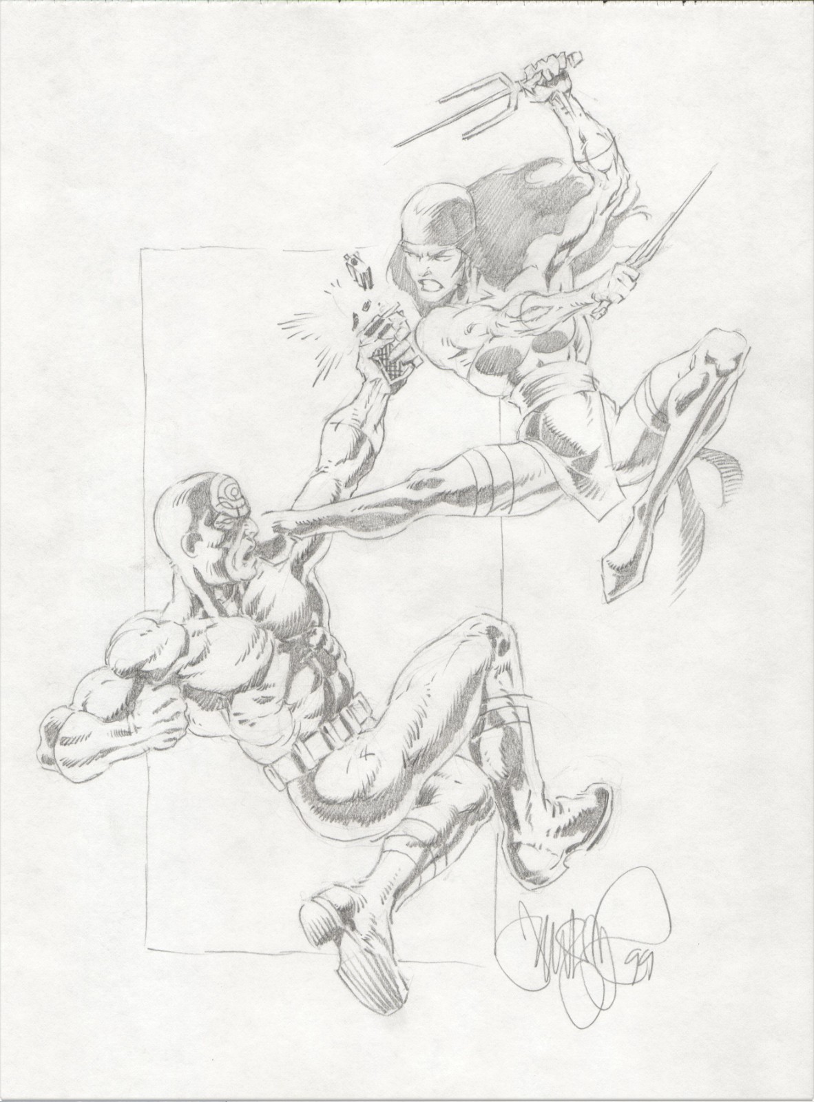 Elektra vs Bullseye Original Art Tim Vigil 9 x 12