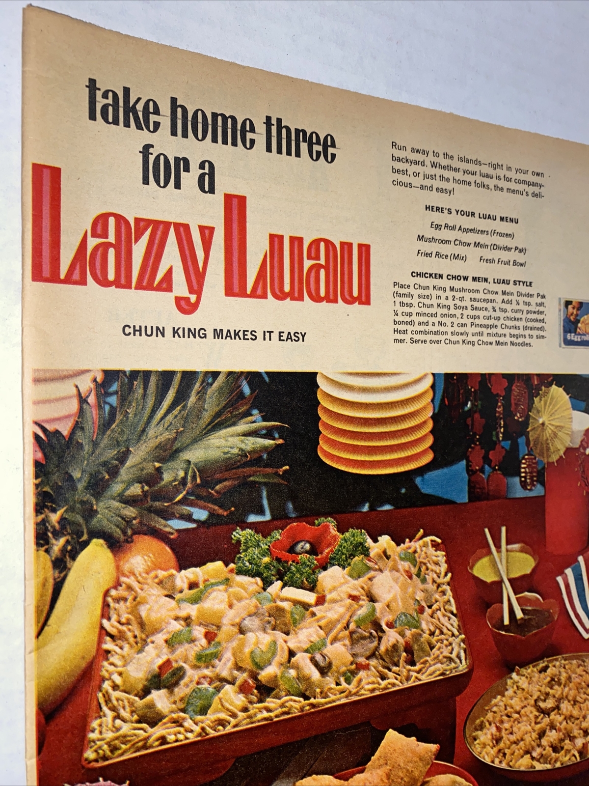 Vintage 1960s Chun King Print Ad Lazy Luau Tiki Bar Party Kitsch Decor Vintage 1960s Chun King Print Ad Lazy Luau Tiki Bar Party Kitsch Decor