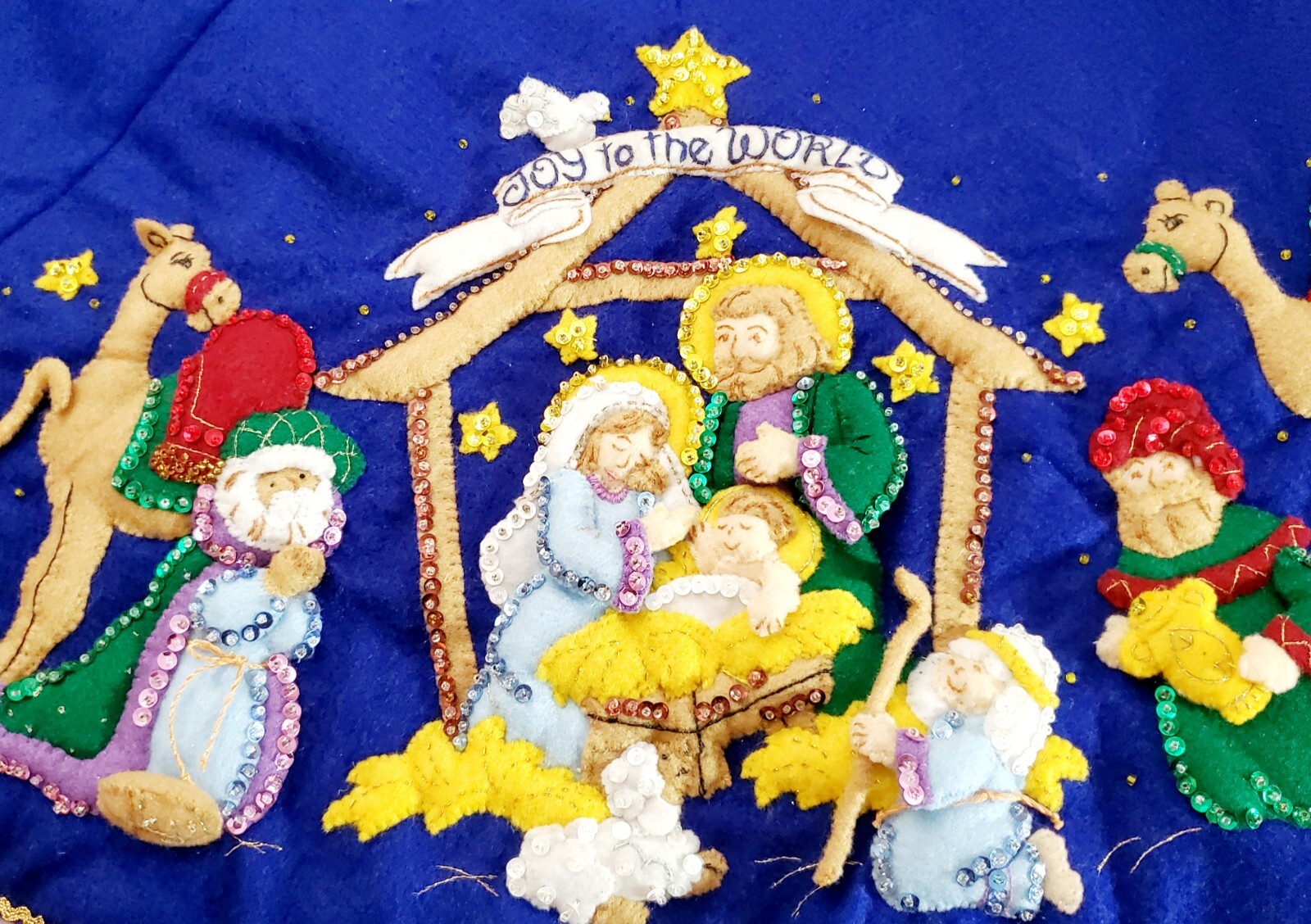 Bucilla Joy to the World Nativity Felt 3D Christmas Tree Skirt Vtg FINISHED RARE