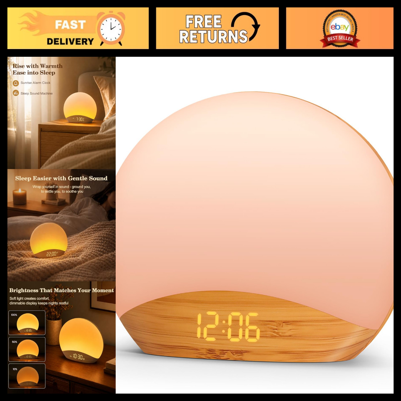 REACHER Wood Grain Sunrise Alarm Clock and Sound Machine Nightlight REACHER Wood Grain Sunrise Alarm Clock and Sound Machine Nightlight