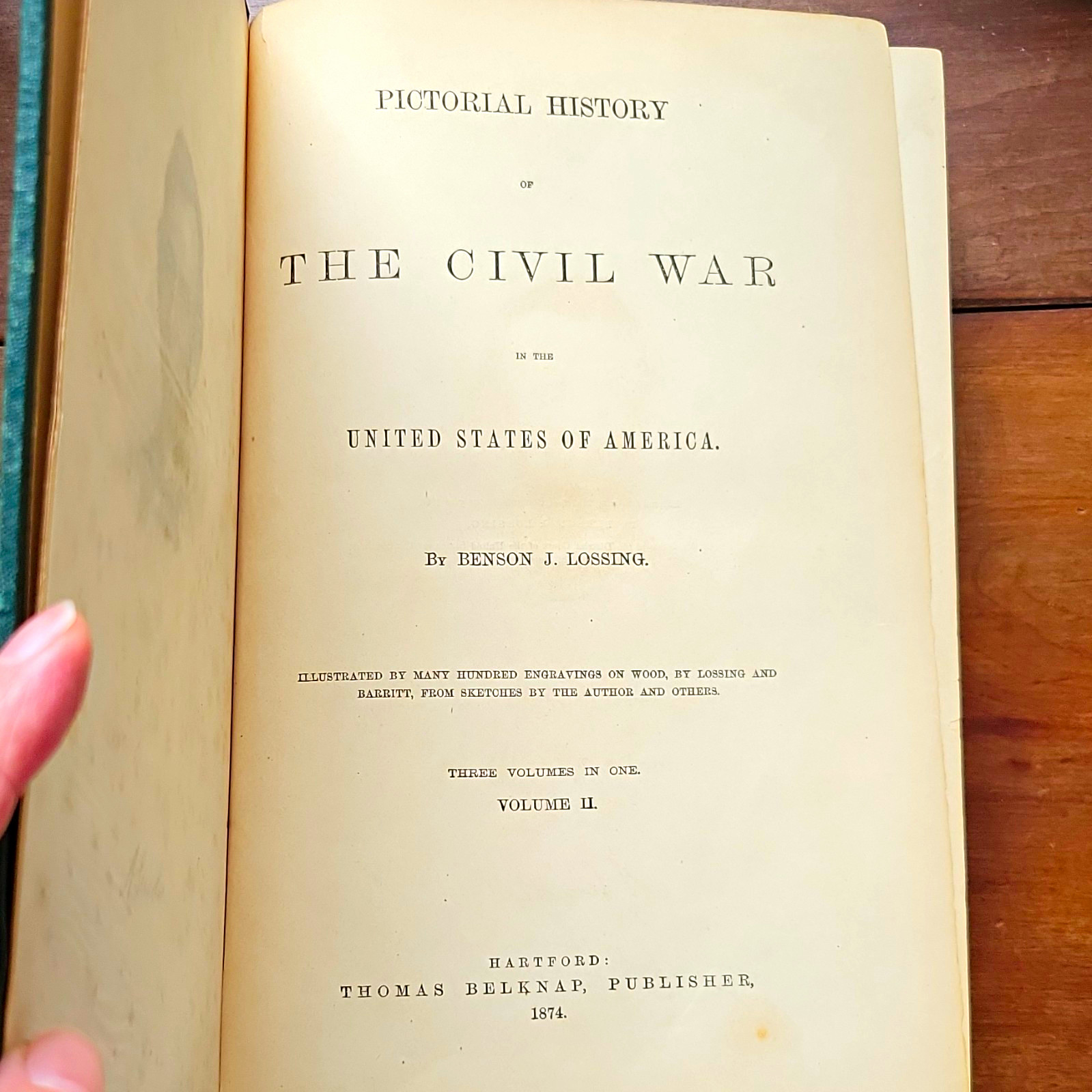 Antique 1874 Civil War History Benson Lossing V 2 HC w/ Abraham Lincoln Portrait