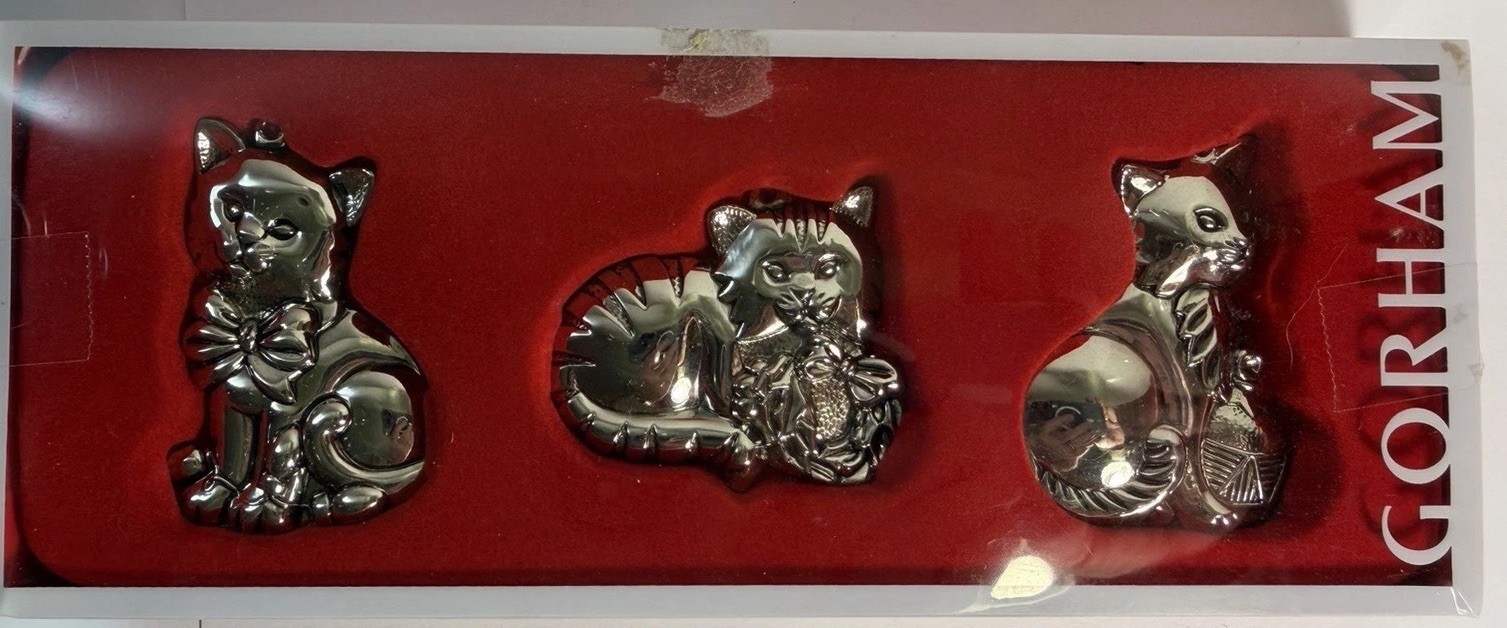 GORHAM silver Plated Kitten Ornaments *NIB* GORHAM silver Plated Kitten Ornaments *NIB*