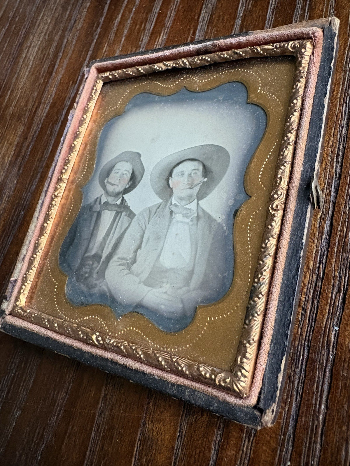 Civil War Era 6th Plate Glass Ambrotype Photo Two Southern Gents Smoking Cigars Civil War Era 6th Plate Glass Ambrotype Photo Two Southern Gents Smoking Cigars