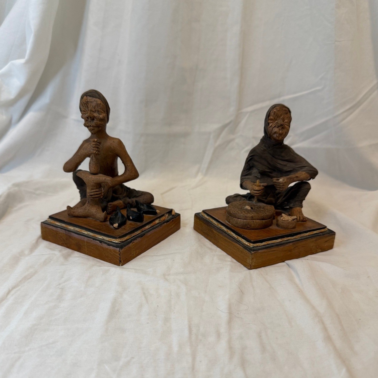 Vintage Mexican Paper Mache Folk Art Figurines Peasant Couple Market Vendors Set