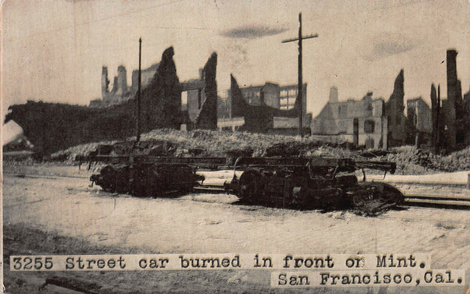 Street Car Burned in Front of Mint, San Francisco, CA, 1906 Postcard, Unused 