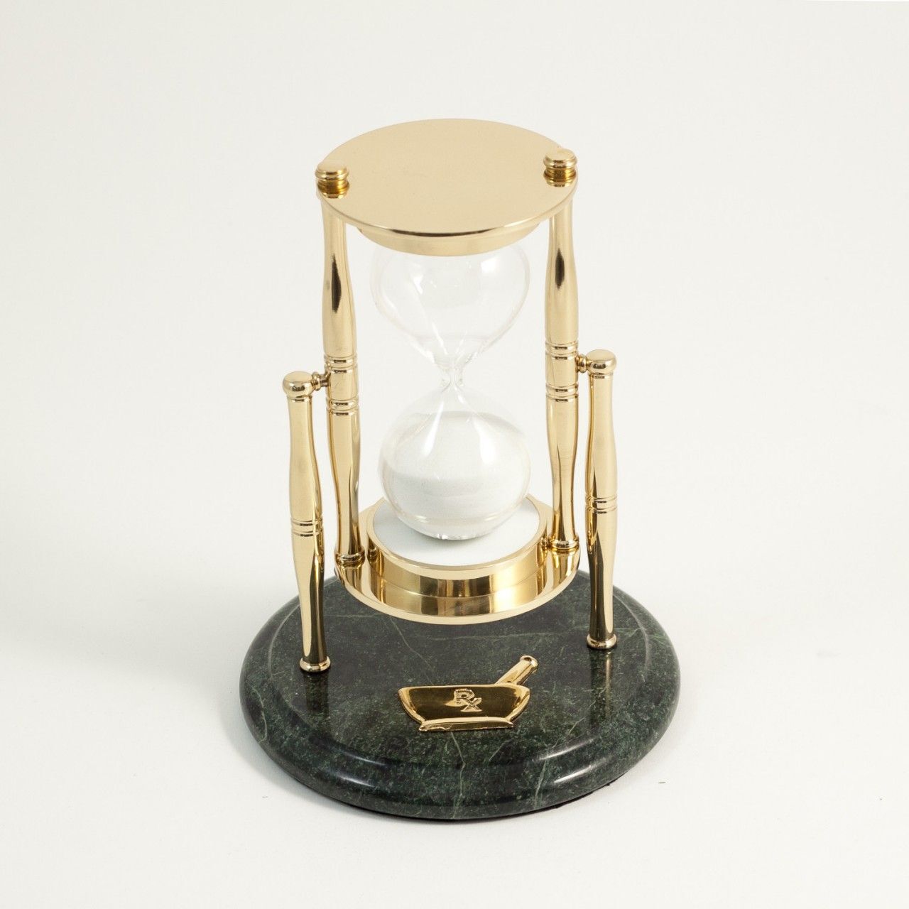Bey Berk Pharmacy", Green Marble 30 Minute Sand Timer with Brass Accents Bey Berk Pharmacy", Green Marble 30 Minute Sand Timer with Brass Accents
