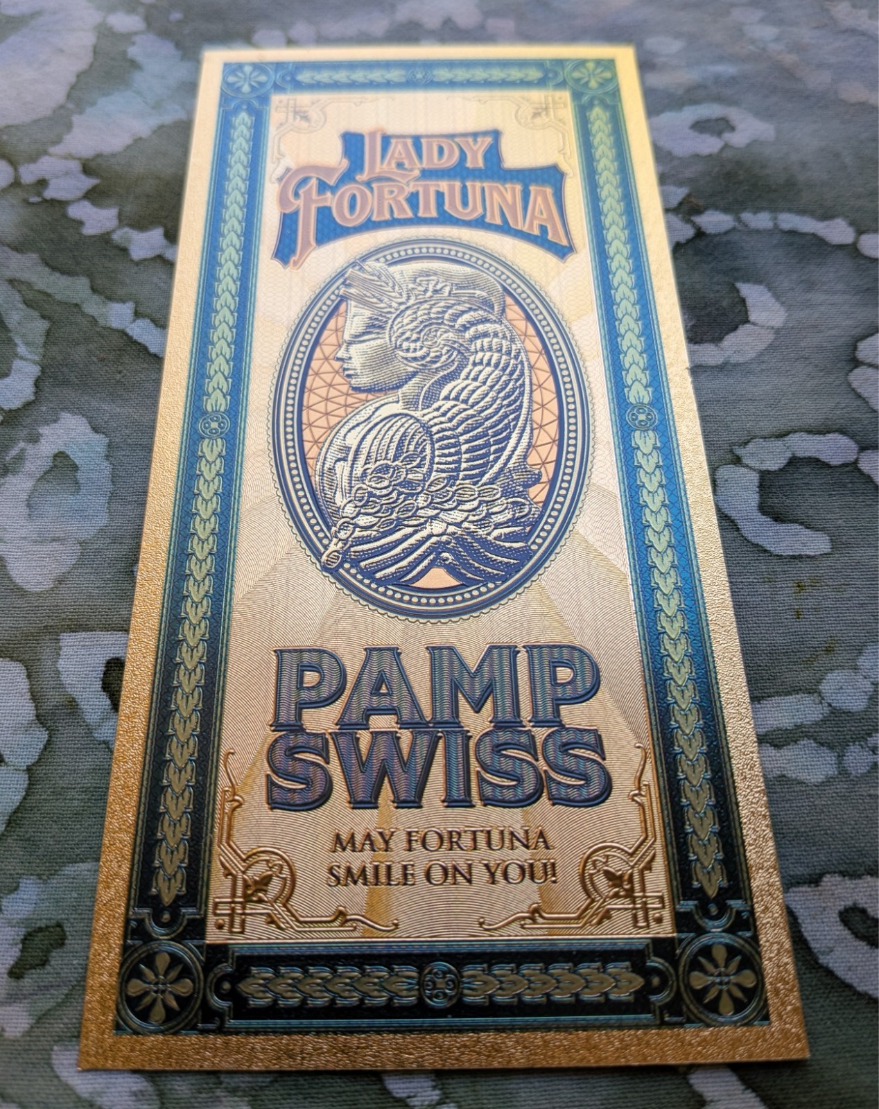 24k Gold Foil Plated Pamp Suisse Lady Fortuna Collectible Banknote. Mint 24k Gold Foil Plated Pamp Suisse Lady Fortuna Collectible Banknote. Mint