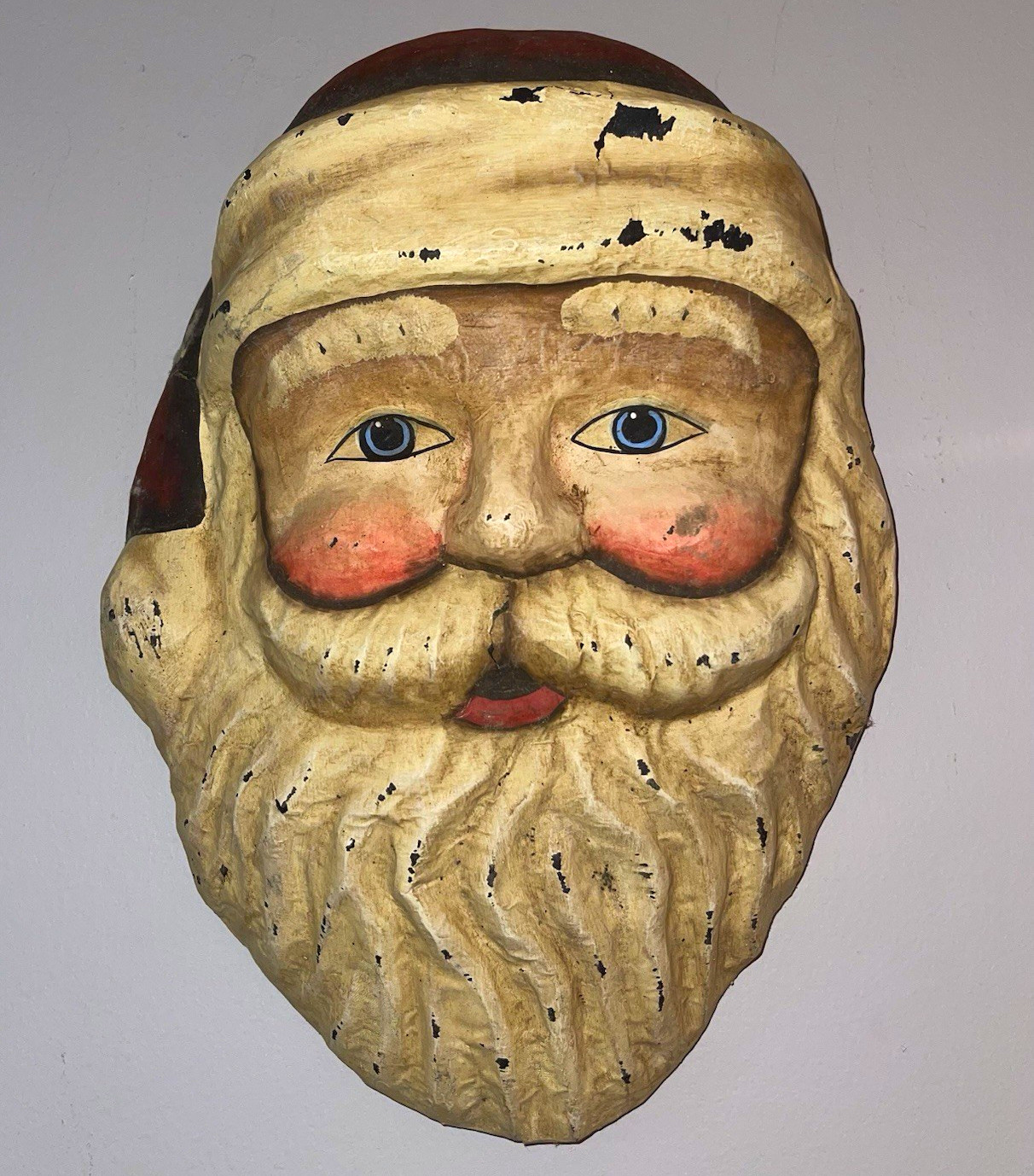 Vintage Mid-Century Molded Paper Mache / Pressed Pulp Santa Claus Large Wall Mas