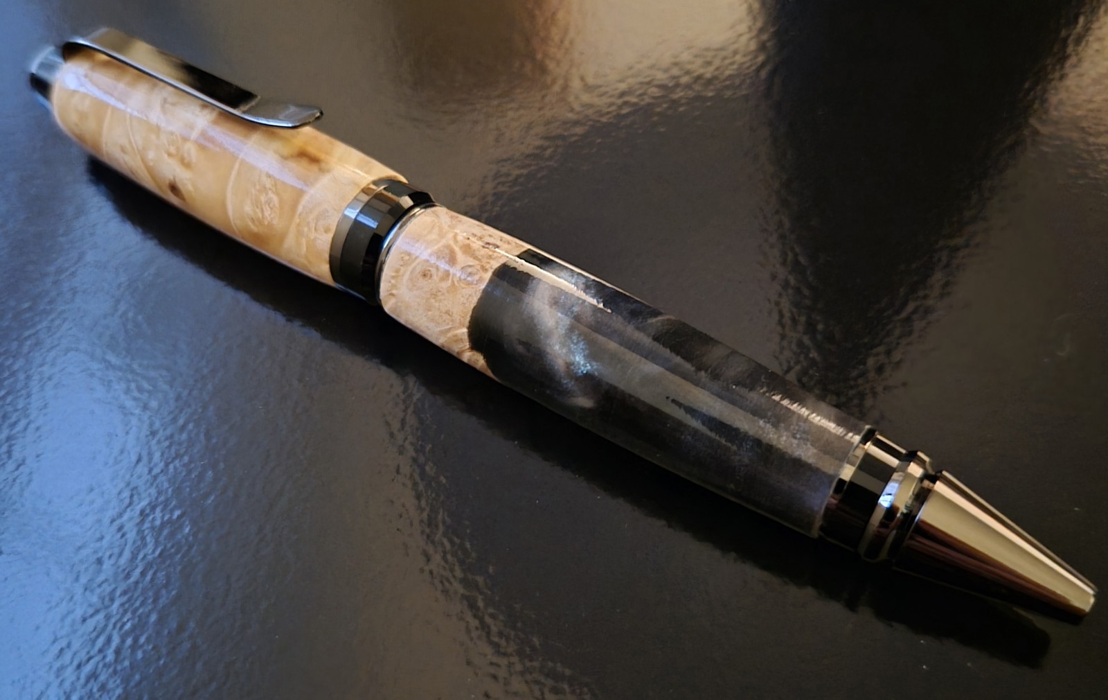 Exceptionally Beautiful Handcrafted Box Elder Burl Hybrid Cigar Pen/Gun Metal
