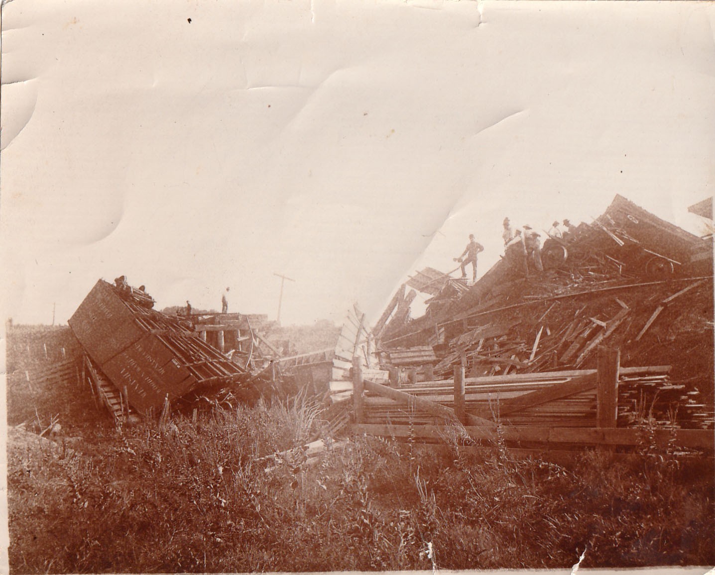 Antique Original Photo Train Wreck Disaster Menasha Wooden Ware Co Railroad Car