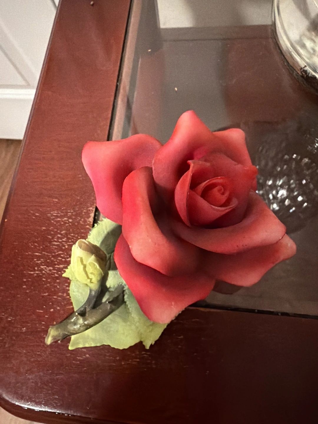 Vintage Capodimonte Red Porcelain Rose Figurine Vintage Capodimonte Red Porcelain Rose Figurine