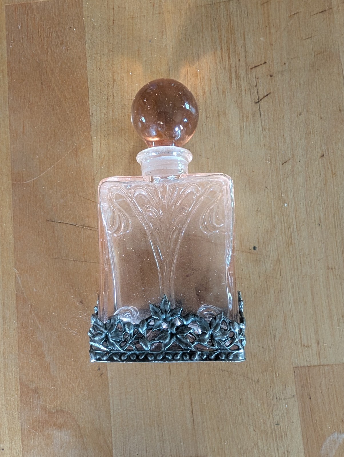 Antique 1920’s Art Nouveau Perfume Bottle Pink Glass Silver Filigree Overlay Antique 1920’s Art Nouveau Perfume Bottle Pink Glass Silver Filigree Overlay
