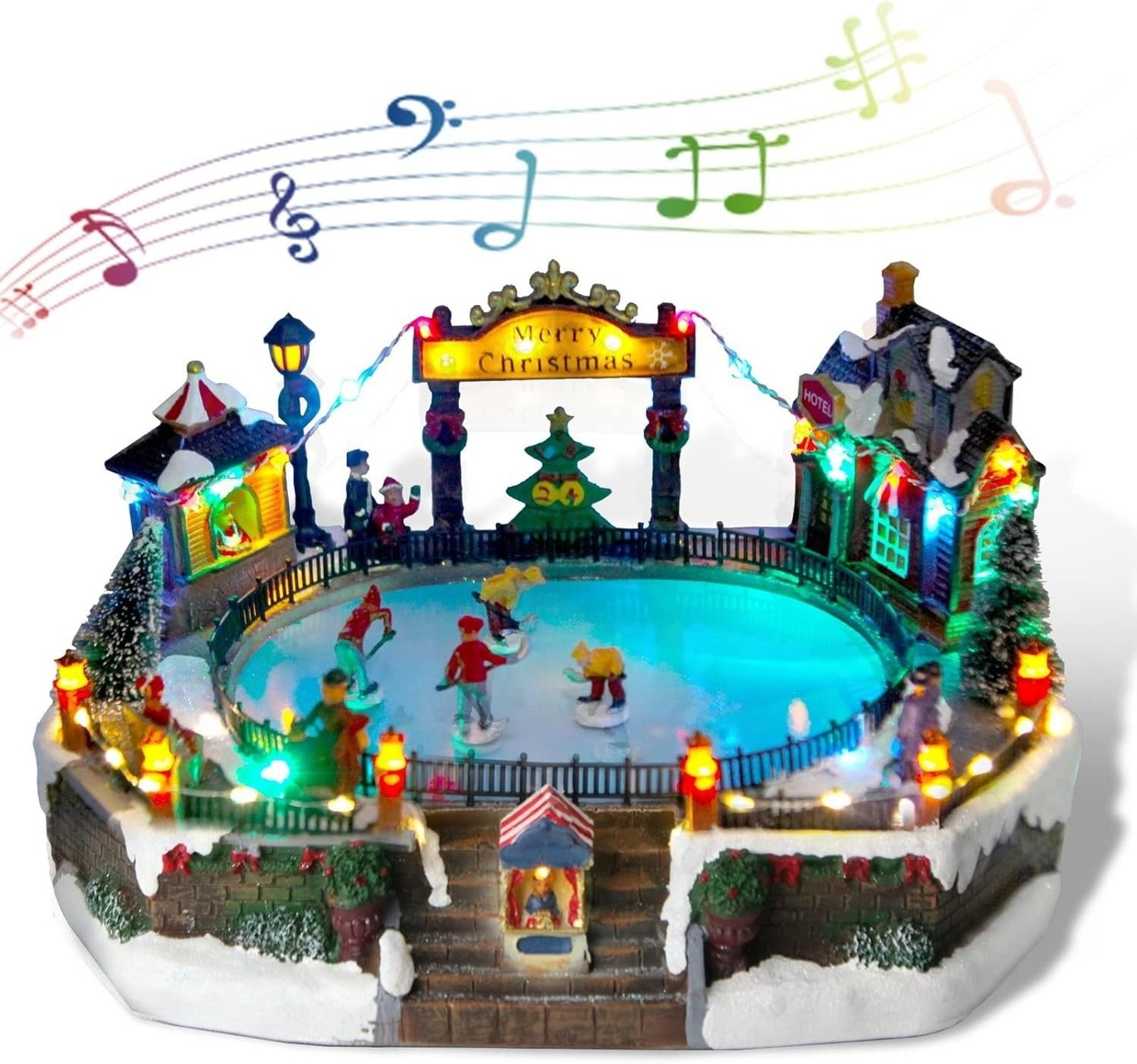 Christmas Village Decor Animated Ice Skating Pond w Music Skaters Christmas Village Decor Animated Ice Skating Pond w Music Skaters
