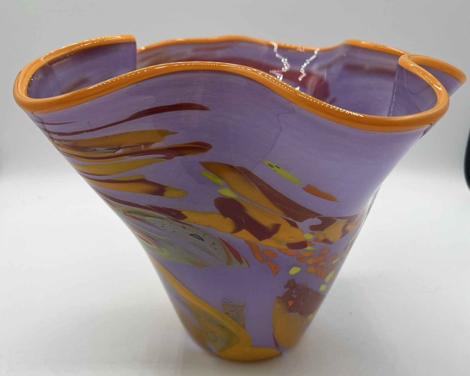 Garcia Art Glass Hand Blown Orange Red Signed Shard Bowl Vase SIGNED BY ARTIST