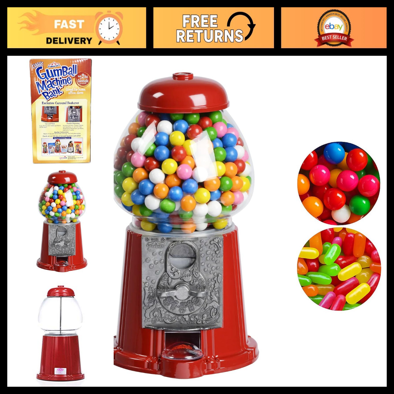 12-Inch Medium Gumball Bank - Classic Candy Dispenser, Fun Home Decor & Gift 12-Inch Medium Gumball Bank - Classic Candy Dispenser, Fun Home Decor & Gift
