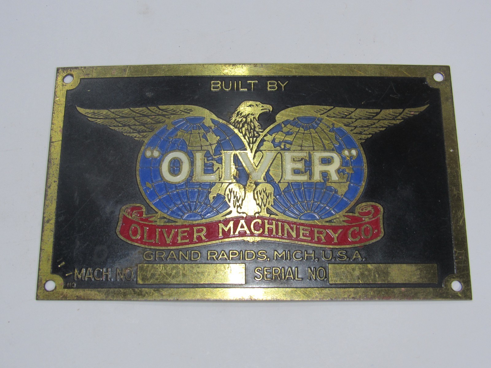 Vintage Oliver Machinery Tool Manufacturer Brass Tag Grand Rapids BLAN Woodwork Vintage Oliver Machinery Tool Manufacturer Brass Tag Grand Rapids BLAN Woodwork