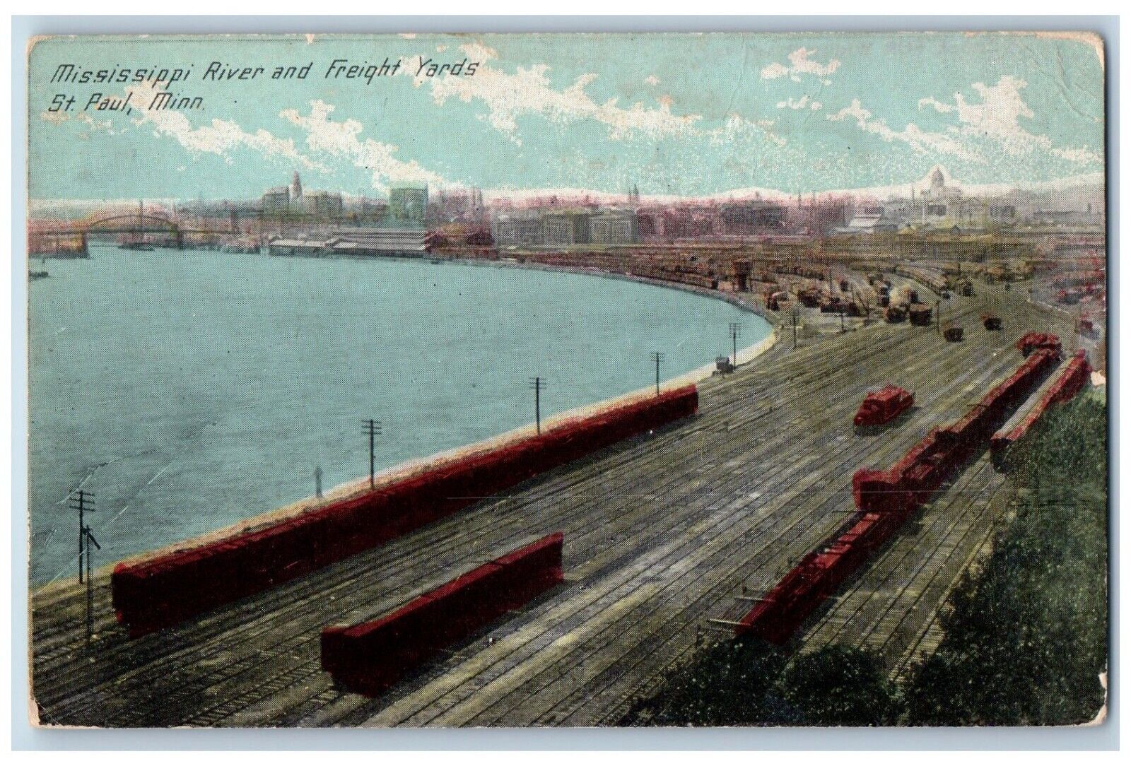 St. Paul Minnesota MN Postcard Mississippi River And Freight Yards c1910\'s