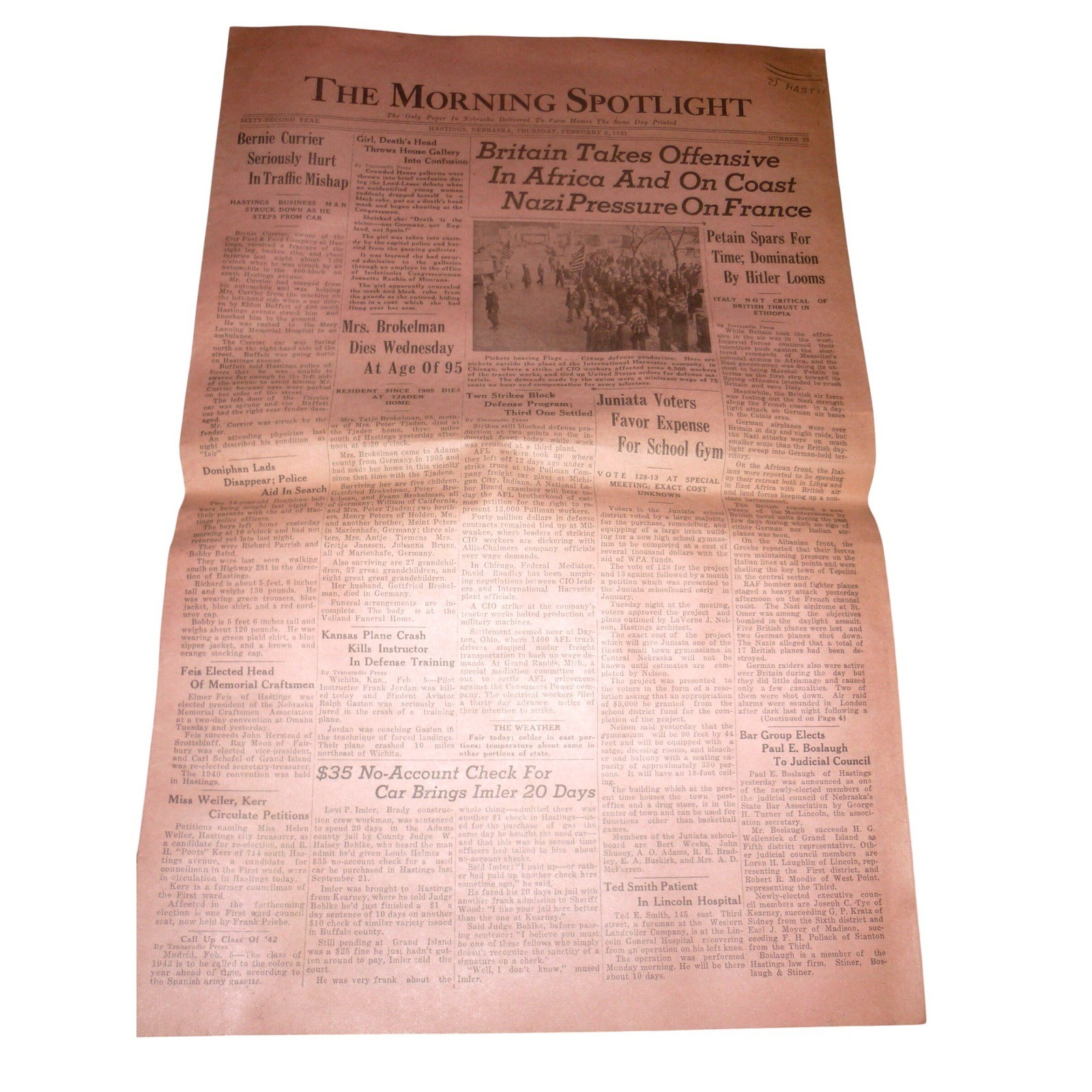Vintage 1941 The Morning Spotlight Newspaper Hastings Nebraska WWII Era Feb 6 Vintage 1941 The Morning Spotlight Newspaper Hastings Nebraska WWII Era Feb 6