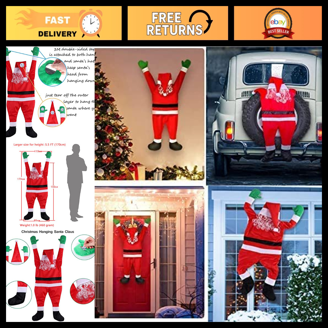 Large 5.5 Ft Hanging Santa Claus Decoration - Christmas Ornaments for Indoor/Out Large 5.5 Ft Hanging Santa Claus Decoration - Christmas Ornaments for Indoor/Out