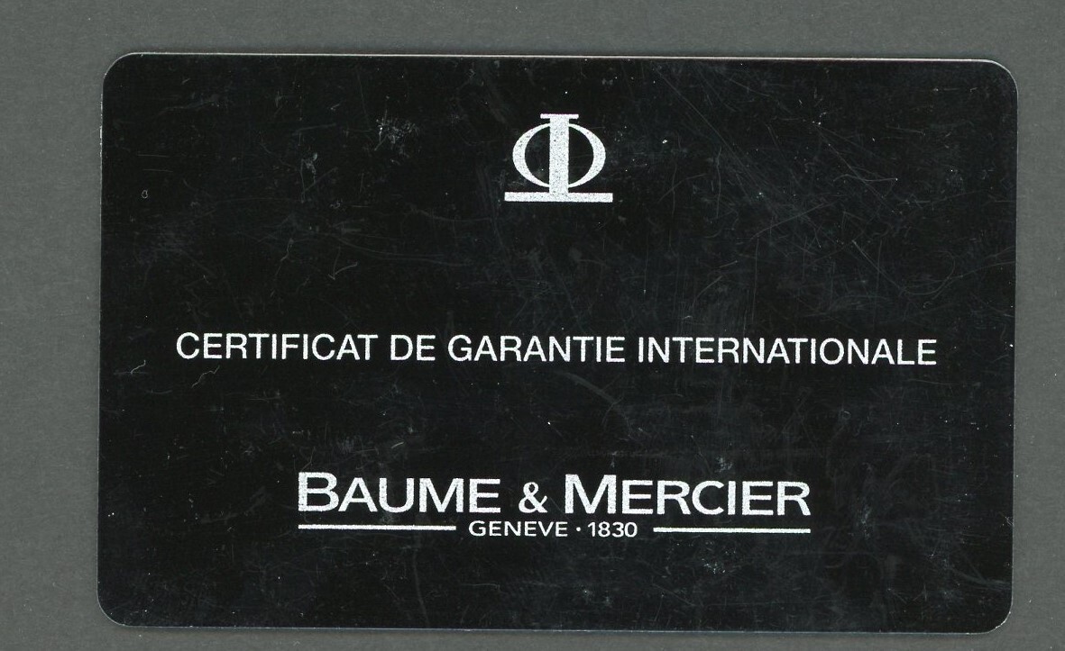 Baume & Mercier Genuine International Certificate Stamped Warranty Card - NEW