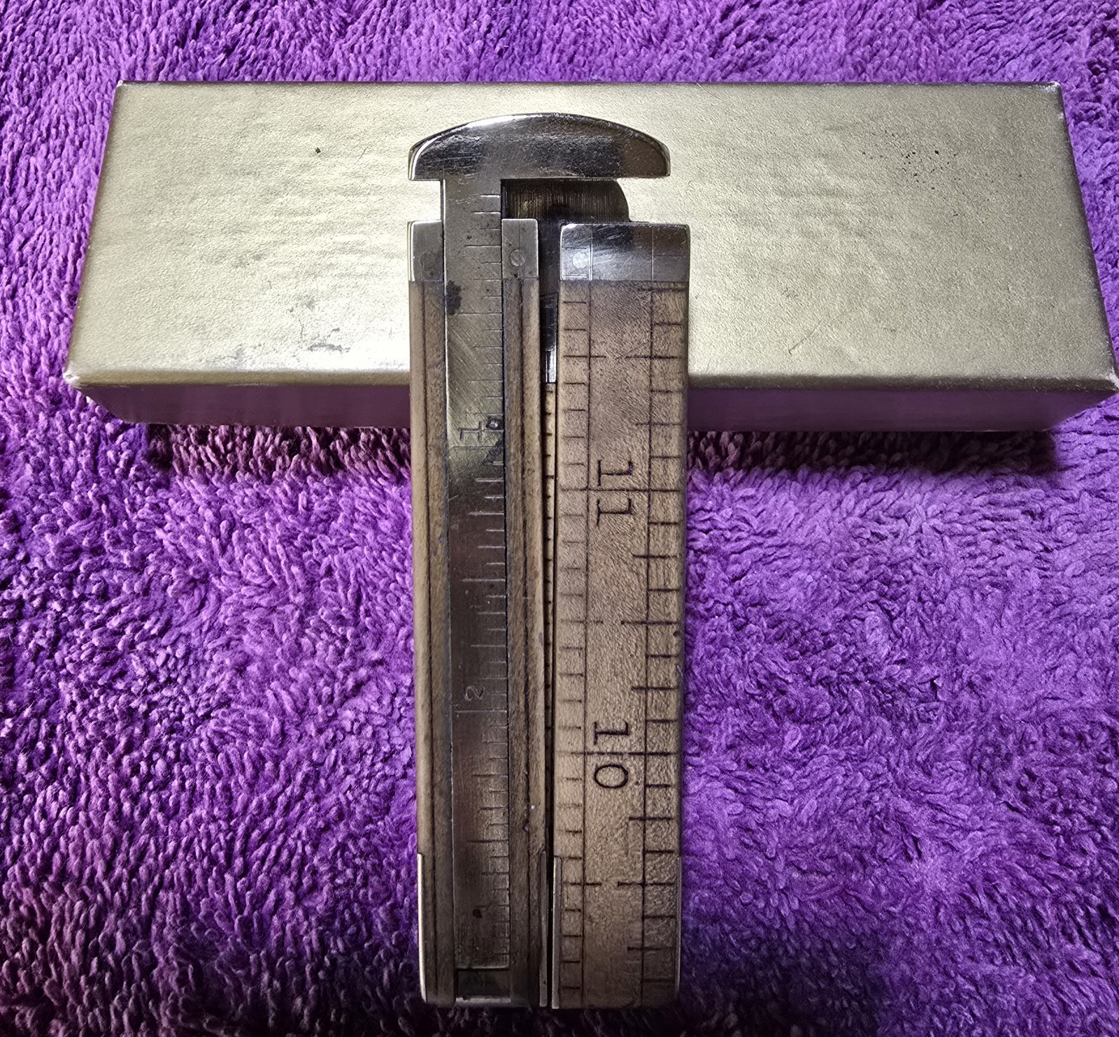 Antique No. 32 1/2 Early Stanley Boxwood & Brass Folding Ruler Caliper 12" Vtg