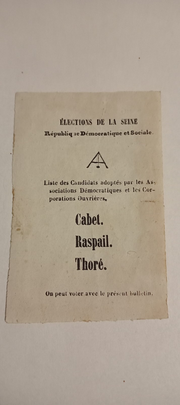 France 1848 Election Ballot Paper France 1848 Election Ballot Paper