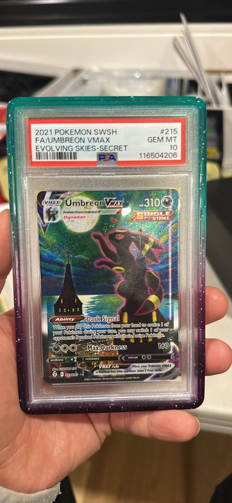 2021 Pokémon Evolving Skies Umbreon VMAX #215 Secret Rare PSA 10 English 2021 Pokémon Evolving Skies Umbreon VMAX #215 Secret Rare PSA 10 English